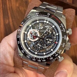 Silver Skeleton Dial Watch